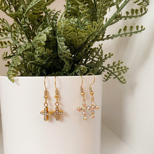 handmade gold cross earrings