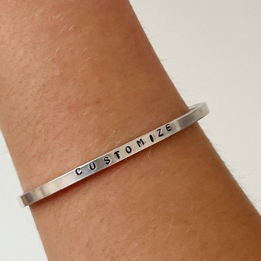 personalize thin silver cuff bracelet
