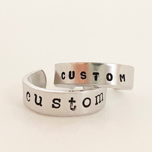 hand stamped custom adjustable ring