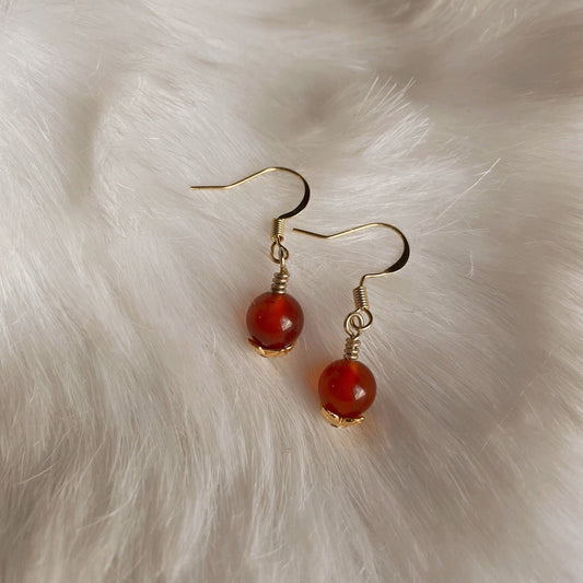 handmade gold and red earrings