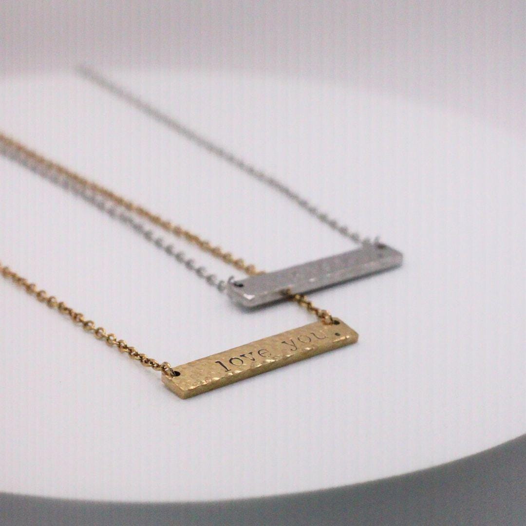 Love you Hammered Bar Necklace