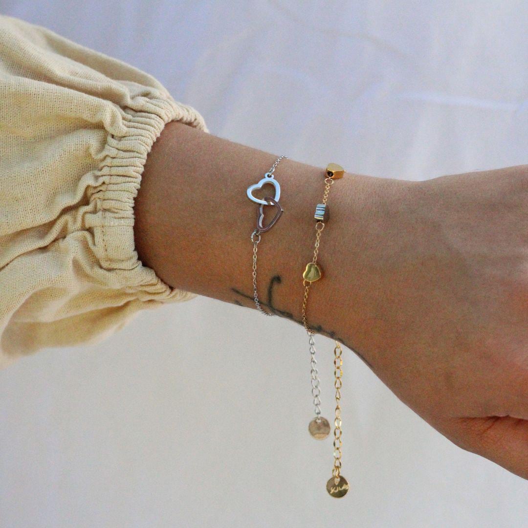 Two-Toned Heart Adjustable Bracelet