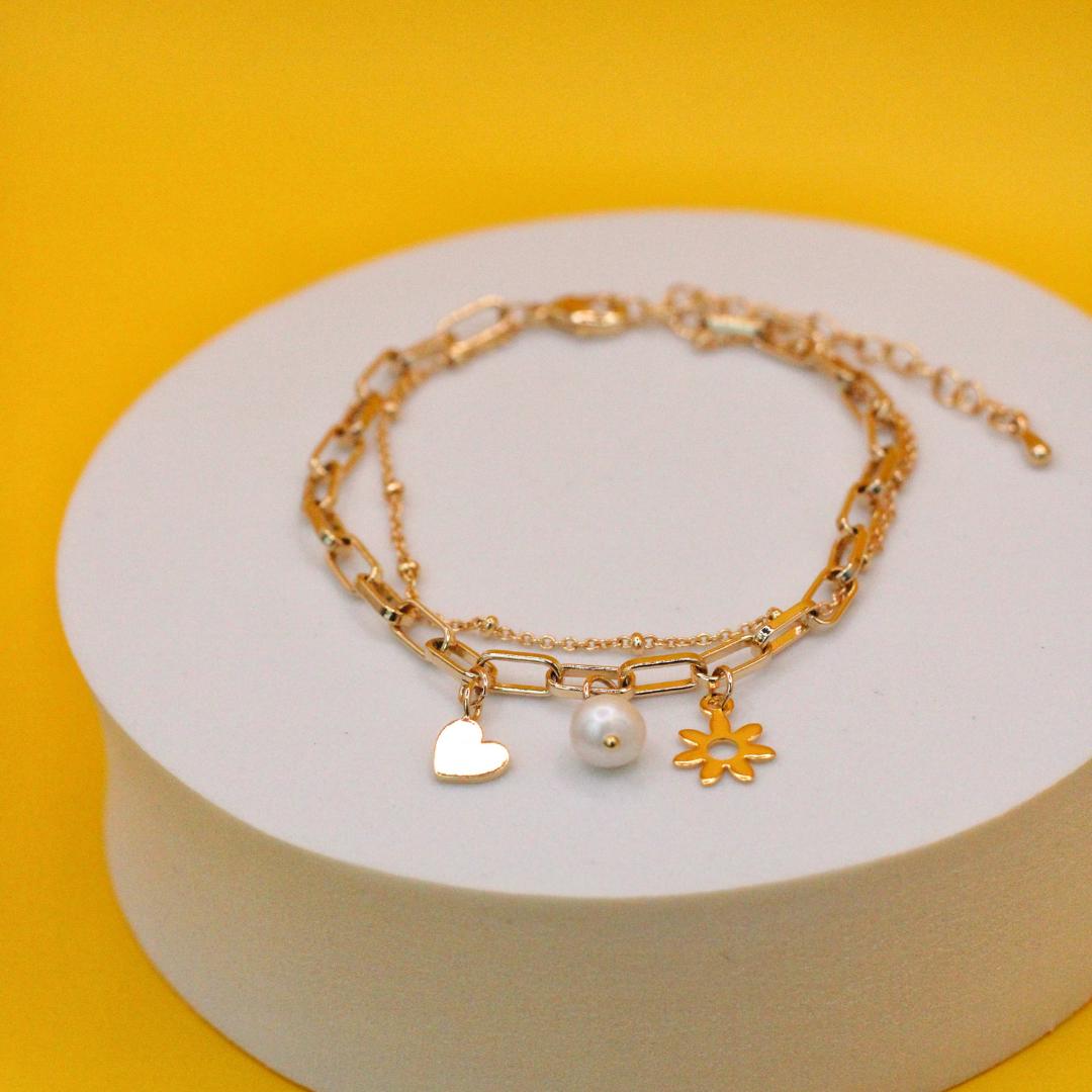 Gold Double Chain Charm Bracelet