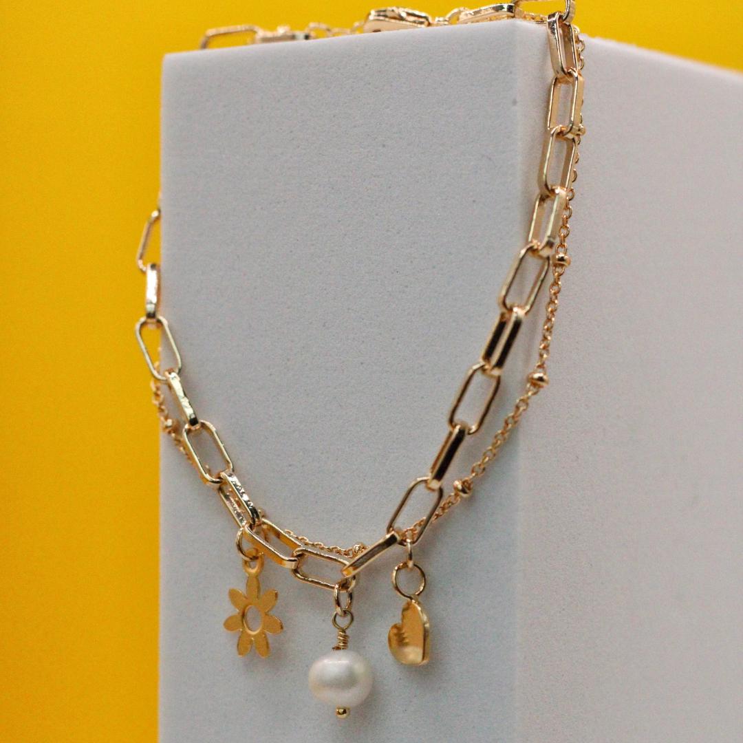 Gold Double Chain Charm Bracelet