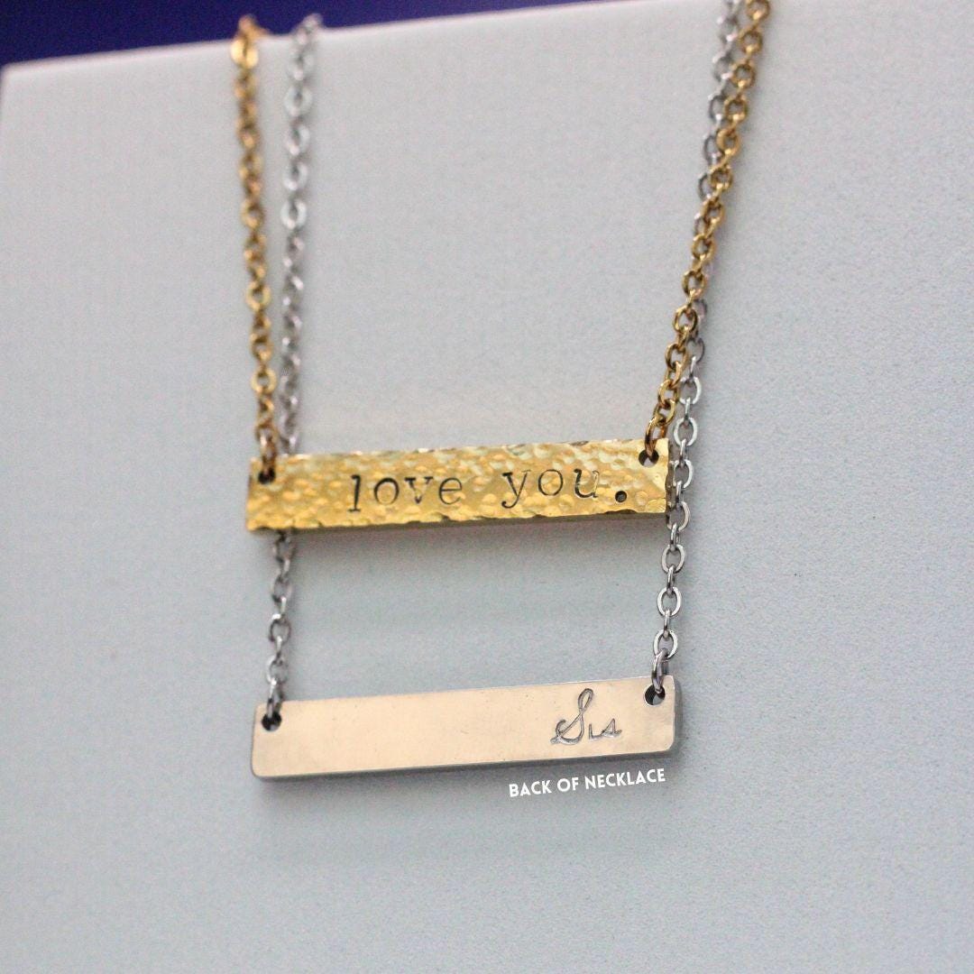 Love you Hammered Bar Necklace