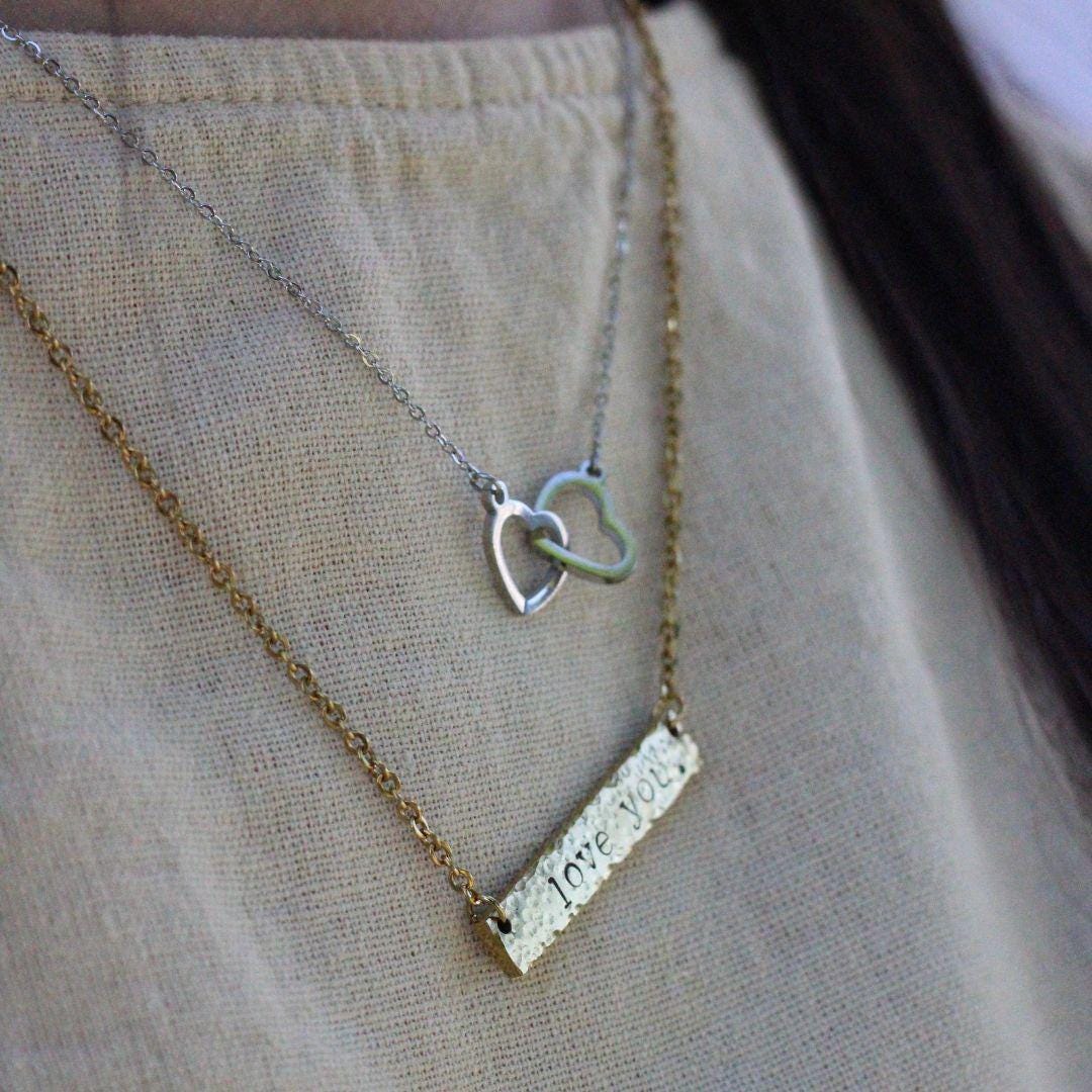 Love you Hammered Bar Necklace