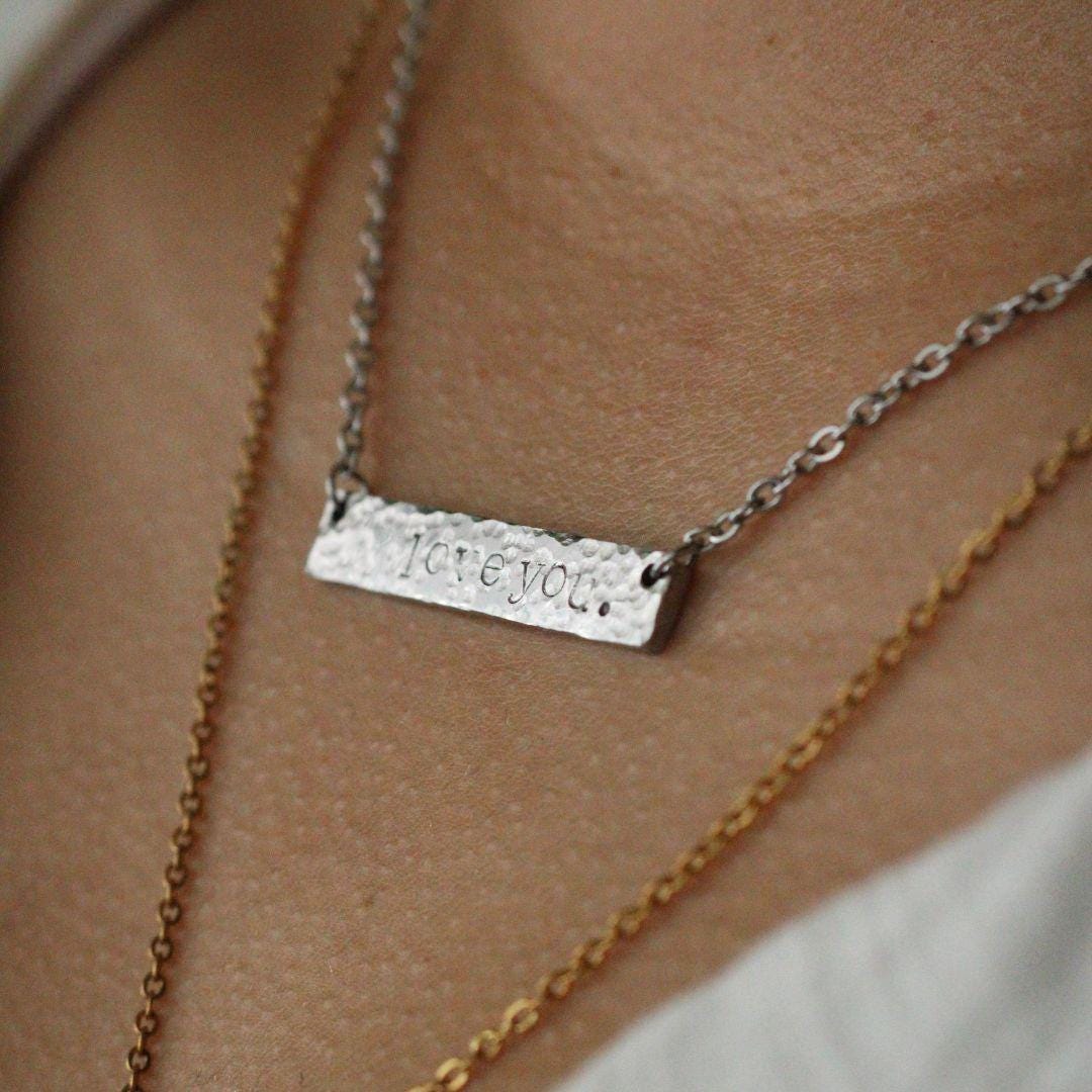 Love you Hammered Bar Necklace