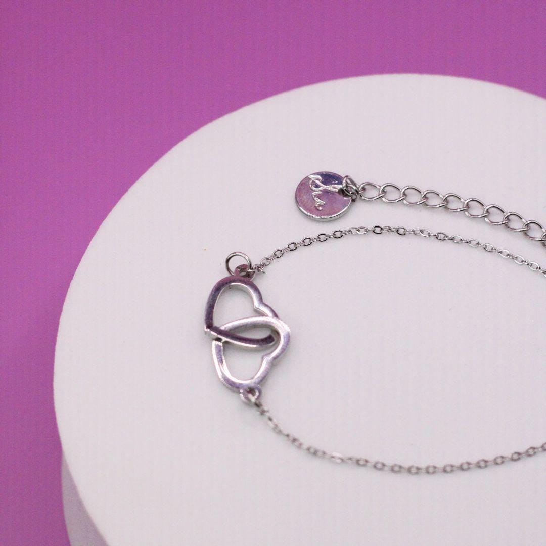 Two Hearts Interlocked Bracelet | Adjustable Chain