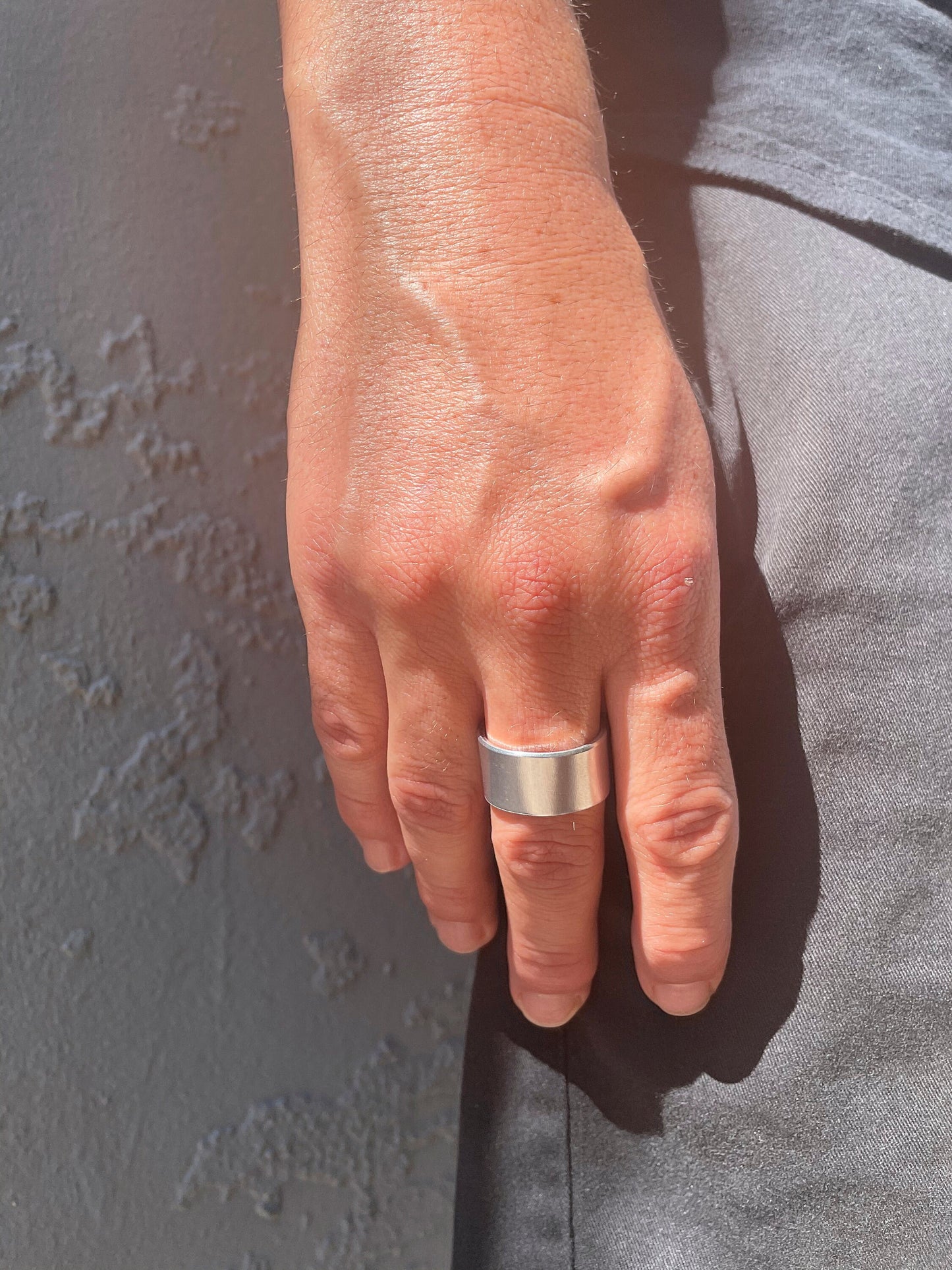 large mens hand stamped cross ring