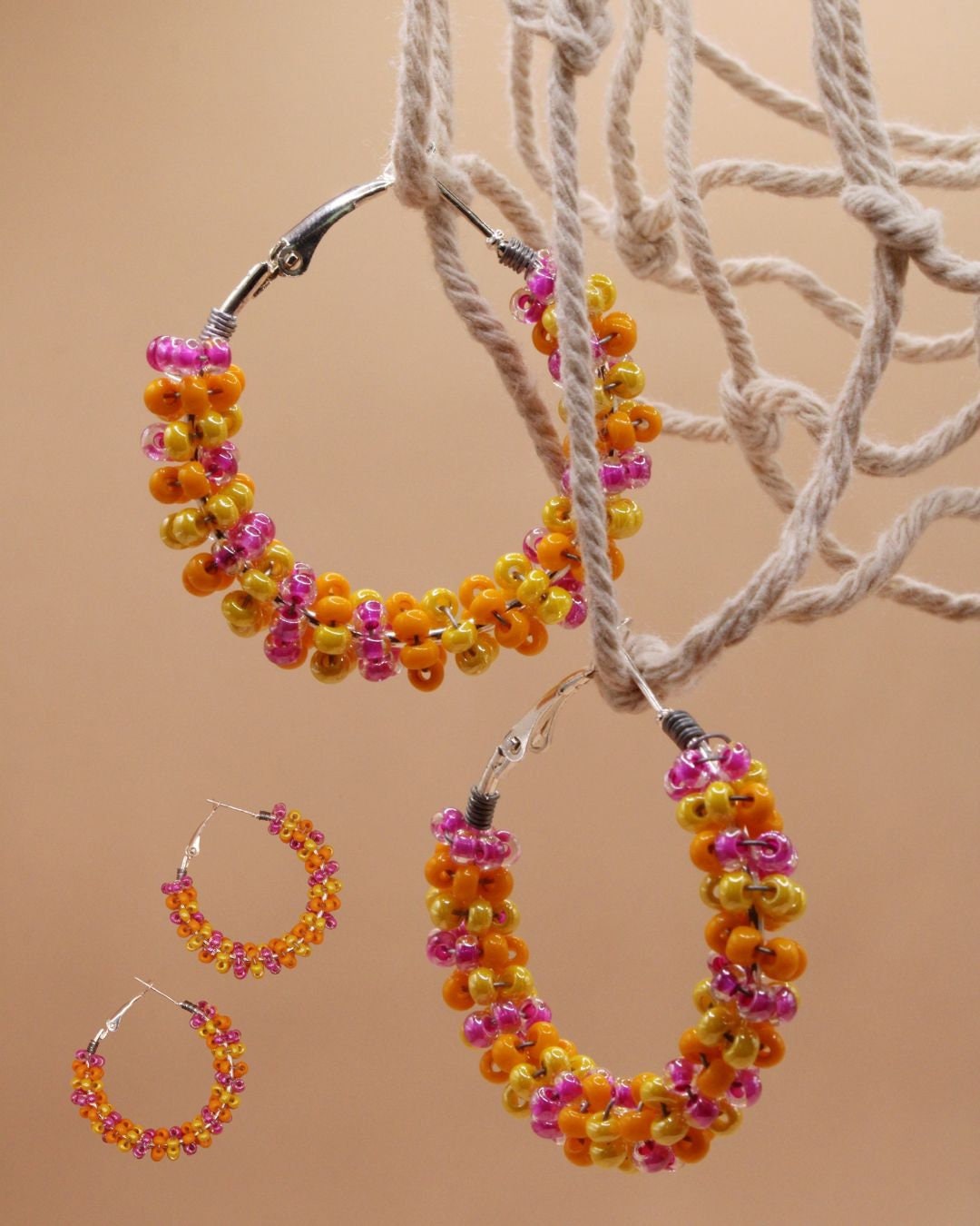 multicolor beaded hoop earrings