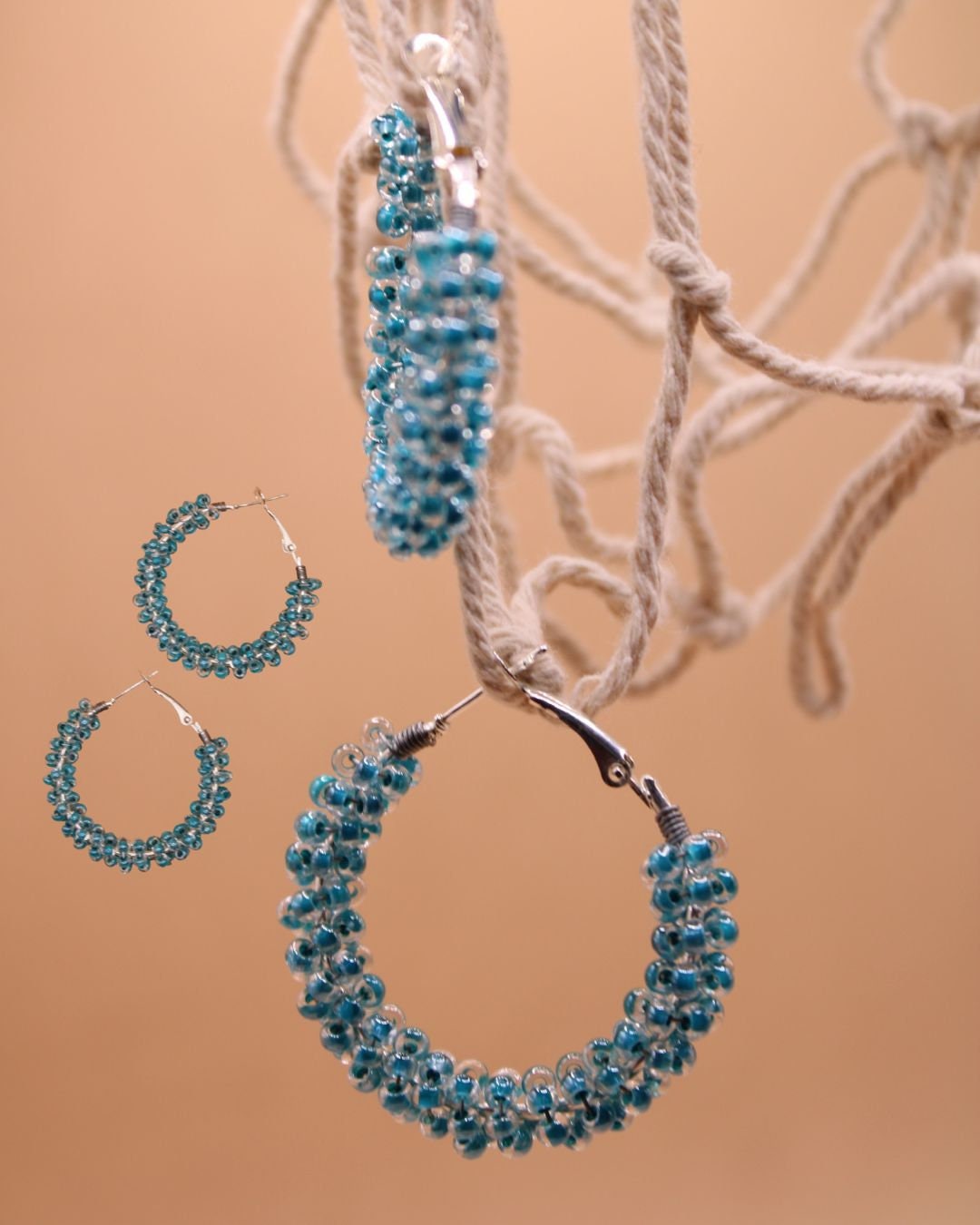 blue beaded hoop earrings