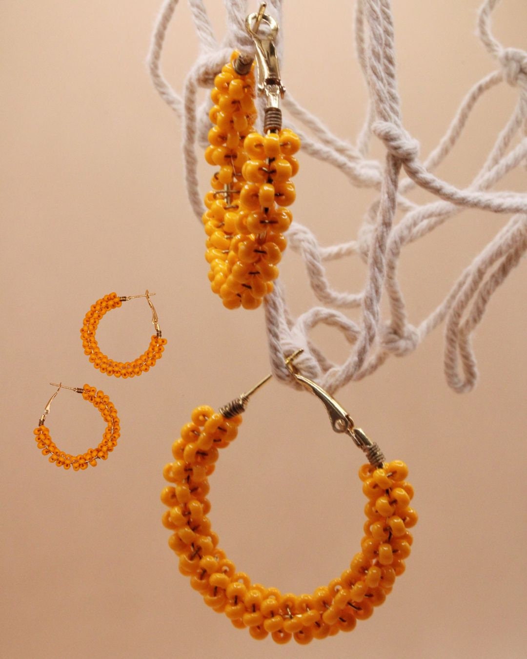 orange beaded hoop earrings