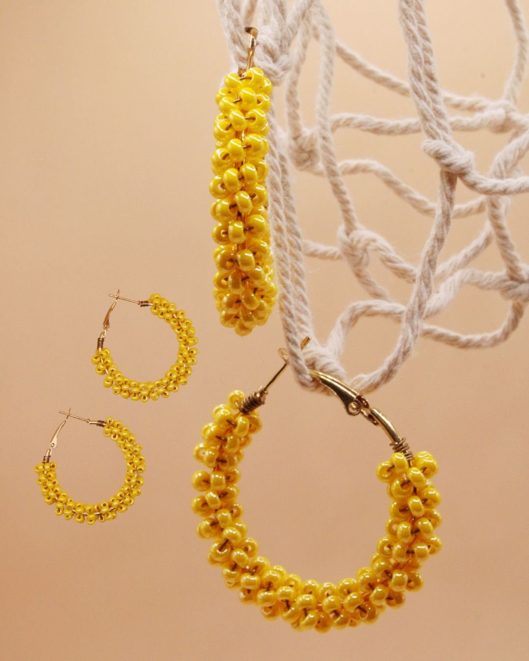 yellow beaded hoop earrings