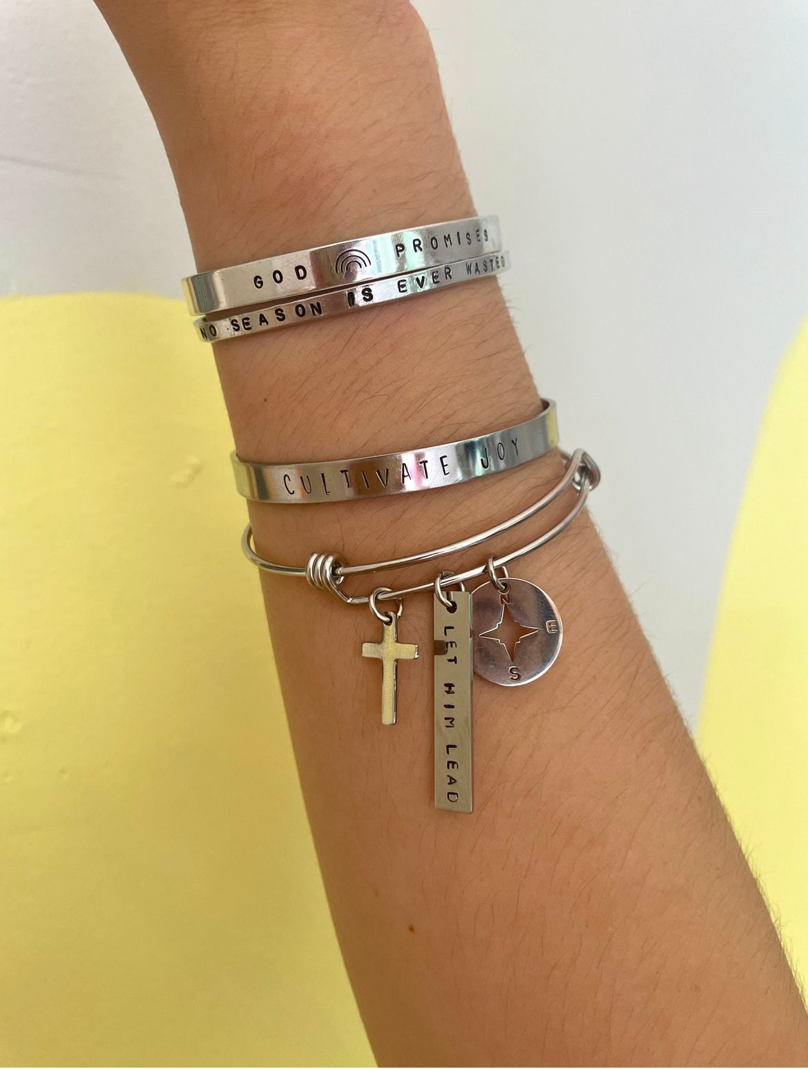 I Asked God For A Miracle And He Gave Me You Expandable Bangle Bracelet Set  - American Made Pewter Bracelets from Chubby Chico Charms