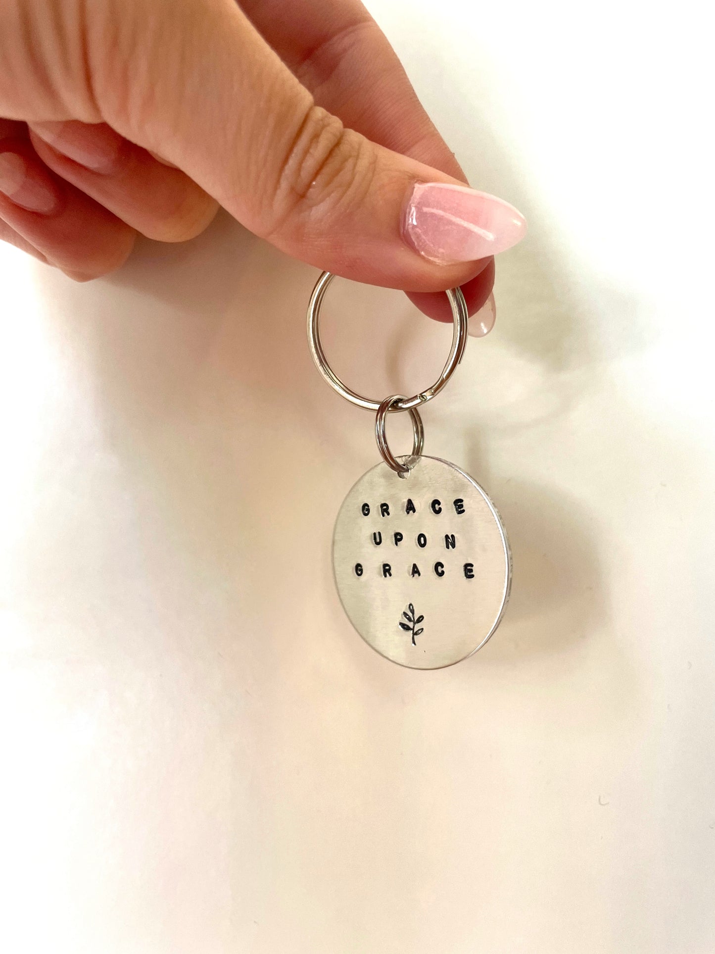 faith based hand stamped keychain